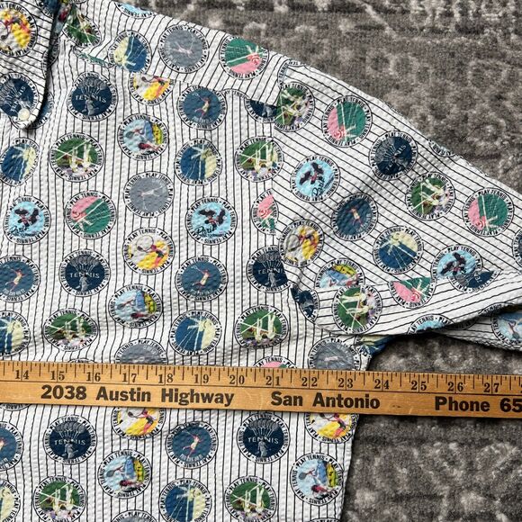 Eton Tennis Pattern Short Sleeve Seersucker Popover Shirt Mens Large Slim RARE - Picture 5 of 9